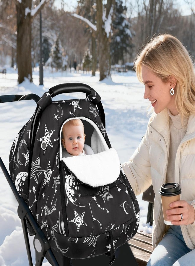 GFU Winter Car Seat Cover Baby, GFU Warm Carseat Cover for Babies, Universal Infant Car Seat Canopy Waterproof, Cold Weather Shield Coats Black Star - Image 3